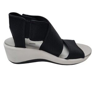 Clarks Cloudsteppers Cali Palm Size 10W Black Wedge Sandals Step